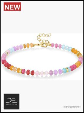 Adjustable Beaded Ankle Bracelet with Natural Gemstones, Bohemian Style for